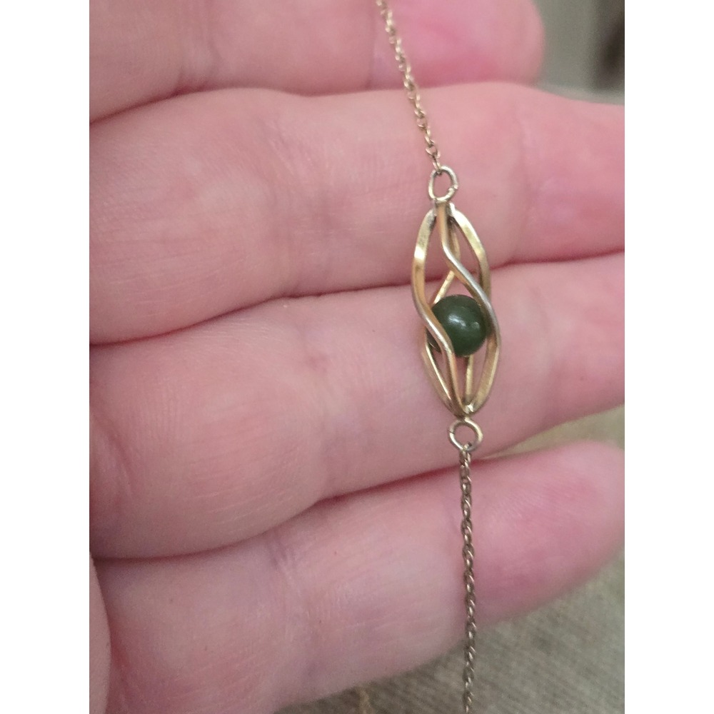 Krementz 14K Gold Overlay Jade Caged Dainty Bracelet Vintage - Picture 5 of 9